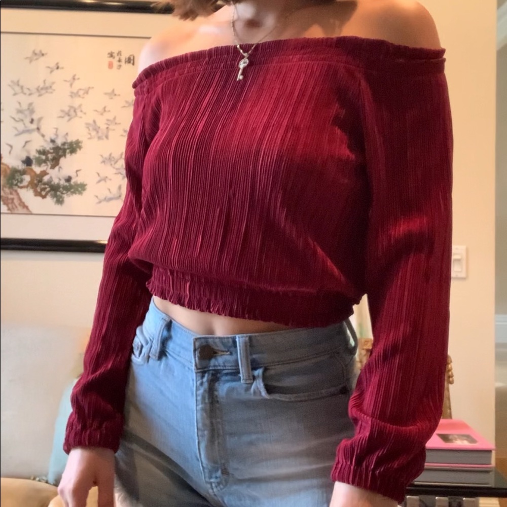 Long Sleeve Off the Shoulder Maroon Top
